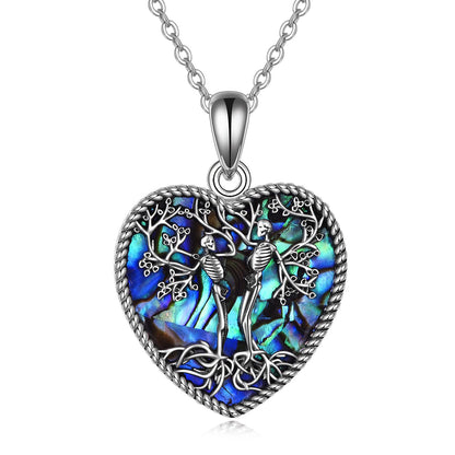 ONEFINITY Skull Necklace 925 Sterling Silver Abalone Shell Skeleton Tree of Life necklace Halloween Jewelry Gifts for Women Wife