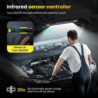 Work Light【AUTO ON/Off】 3000LM LED Work Light 5200mAh Under Hood Working Light with Hooks, Portable Magnetic Rechargeable Cordless Job Site Lighting for Mechanic/Car Repairing/Garage-Yellow