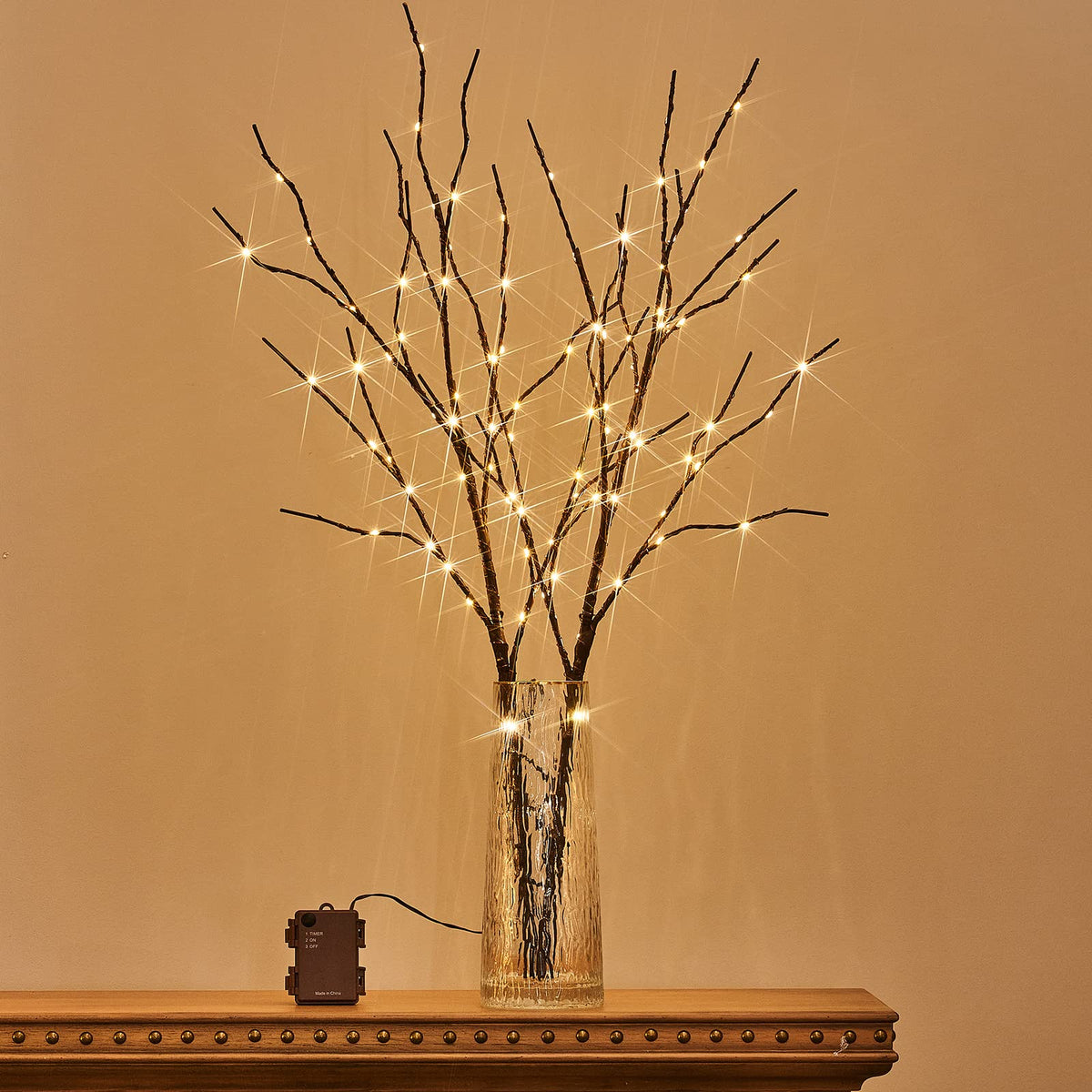 Birchlitland Lighted Brown Branches 32IN 100 LED with Timer Battery Operated, Artificial Tree Branch with Warm,Willow Branch Lights for Home Bedroom Fireplace Christmas Holiday Decoration