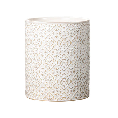 MIKIGEY Kitchen Utensil Holder, 6x7 inch Large Ceramic Utensil Holder with Embossed Pattern, Cooking Utensil Crocks for Kitchen Countertop, Home Decor, Off-White