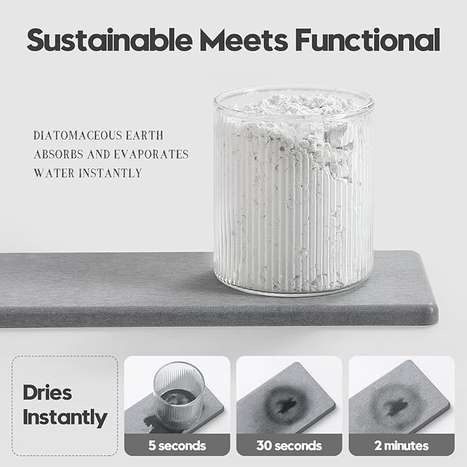 3PCS Bathroom Sink Vanity Trays, Quick Stone Drying Mat Dish Soap Dispenser