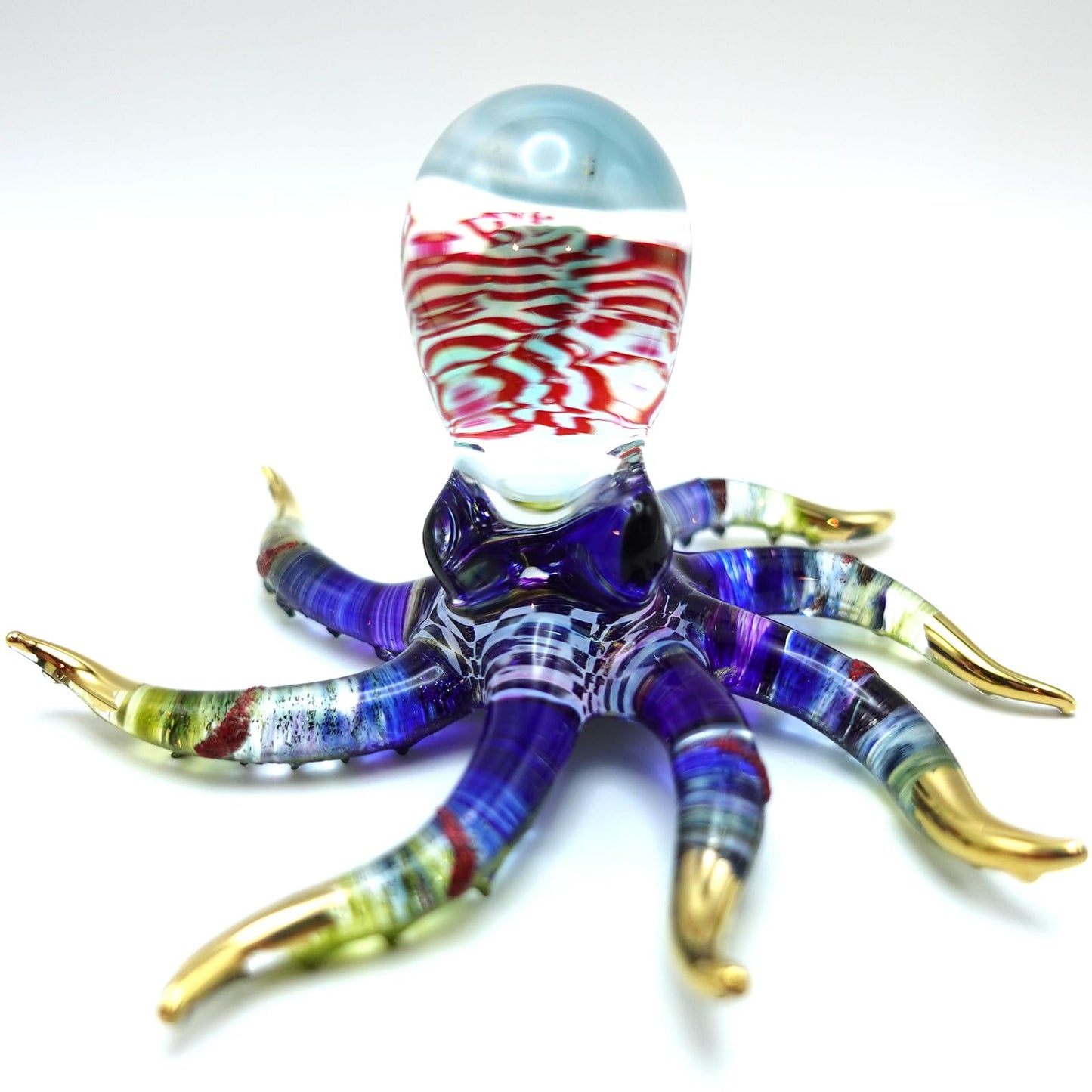 Sansukjai Octopus Glass Handmade Figurine – Detailed Hand-Painted Blown Glass Sea Animal Sculpture with 22K Gold Accents – Collectible Marine Life Art & Unique Ocean Gift Décor (4 inches Multi-Blue)