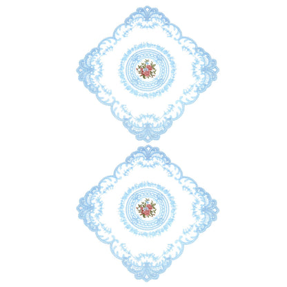 uxcell 2Pack Retro Lace Placemat 12x12-in Square Embroidered Table Place Mats French Crochet Doilies Coasters Cup Mat for Home Wedding, Sky Blue
