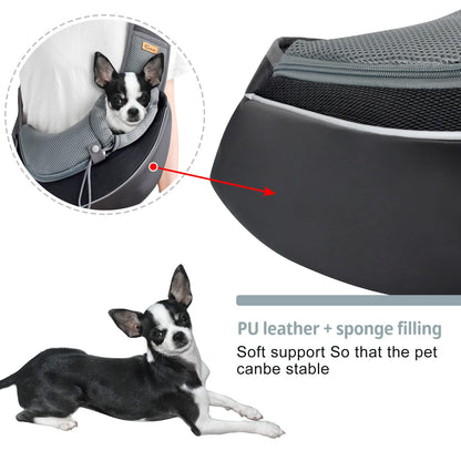 CUBY Pet Sling Carrier for Puppy Dog, Dogs Sling Carrier Breathable, Safety Front Pocket Pet Sling Carrier, Hands-Free Mesh Bag with Adjustable Shoulder Strap for Outdoor and Travel (Black, S)