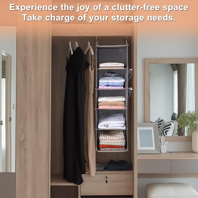 BOOMIBOO Hanging Closet Organize and Shelves，5-Hanging Shelf