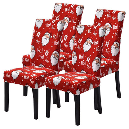 SearchI Christmas Chair Covers Set of 4, Stretch Xmas Kitchen Chair Cover Removable Washable Holiday Parsons Chair Slipcovers for Dining Room, Christmas Decoration, Ceremony(Santa Claus)