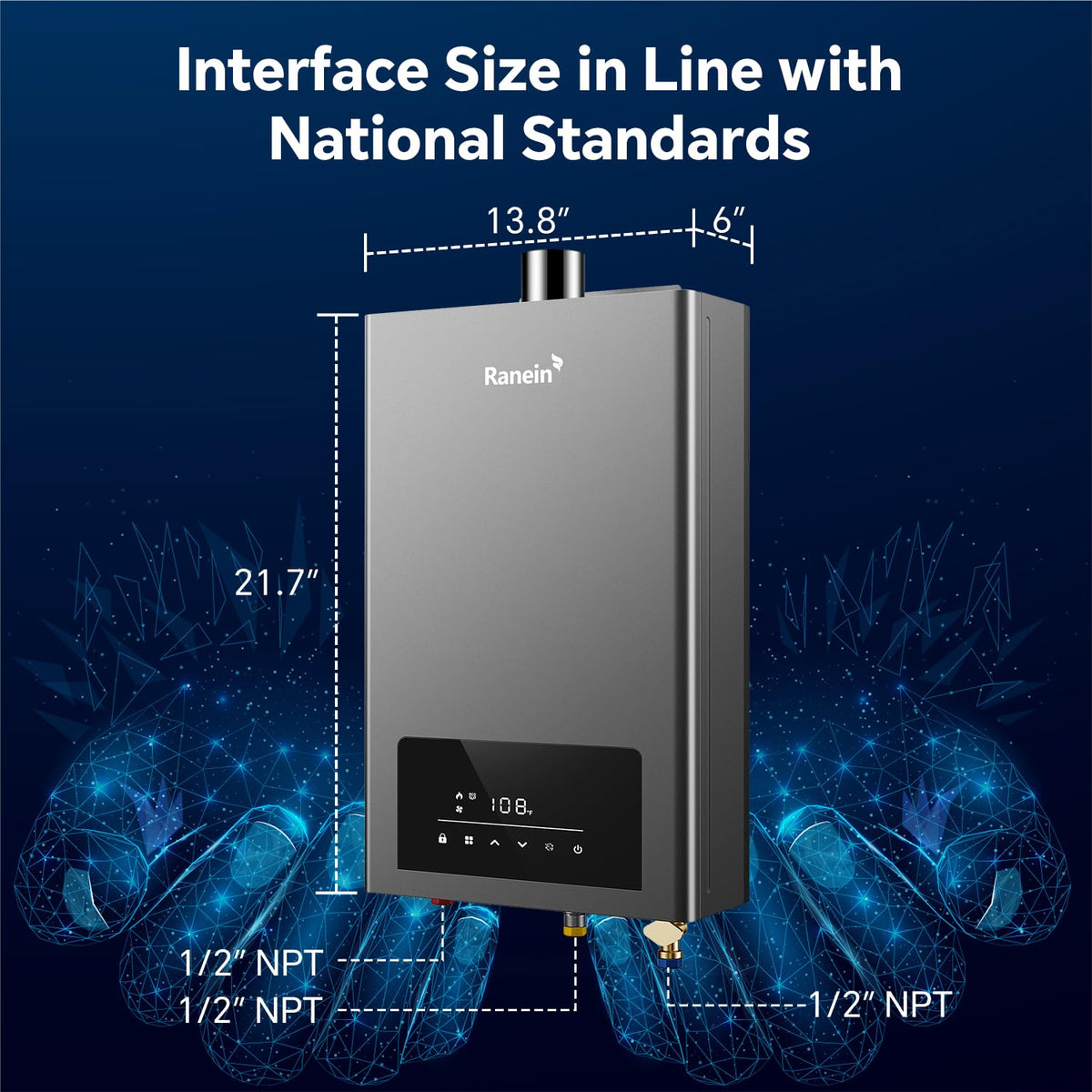 Ranein Propane Gas Tankless Water Heater, Indoor Max 3.6 GPM, 80,000 BTU Instant Hot Water Heater