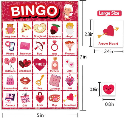 Officygnet Valentine's Day Bingo Game Cards, 32 Players for Kids Party Card Games, School Classroom Group Games, Family Activity, Valentines Party Favors Supplies