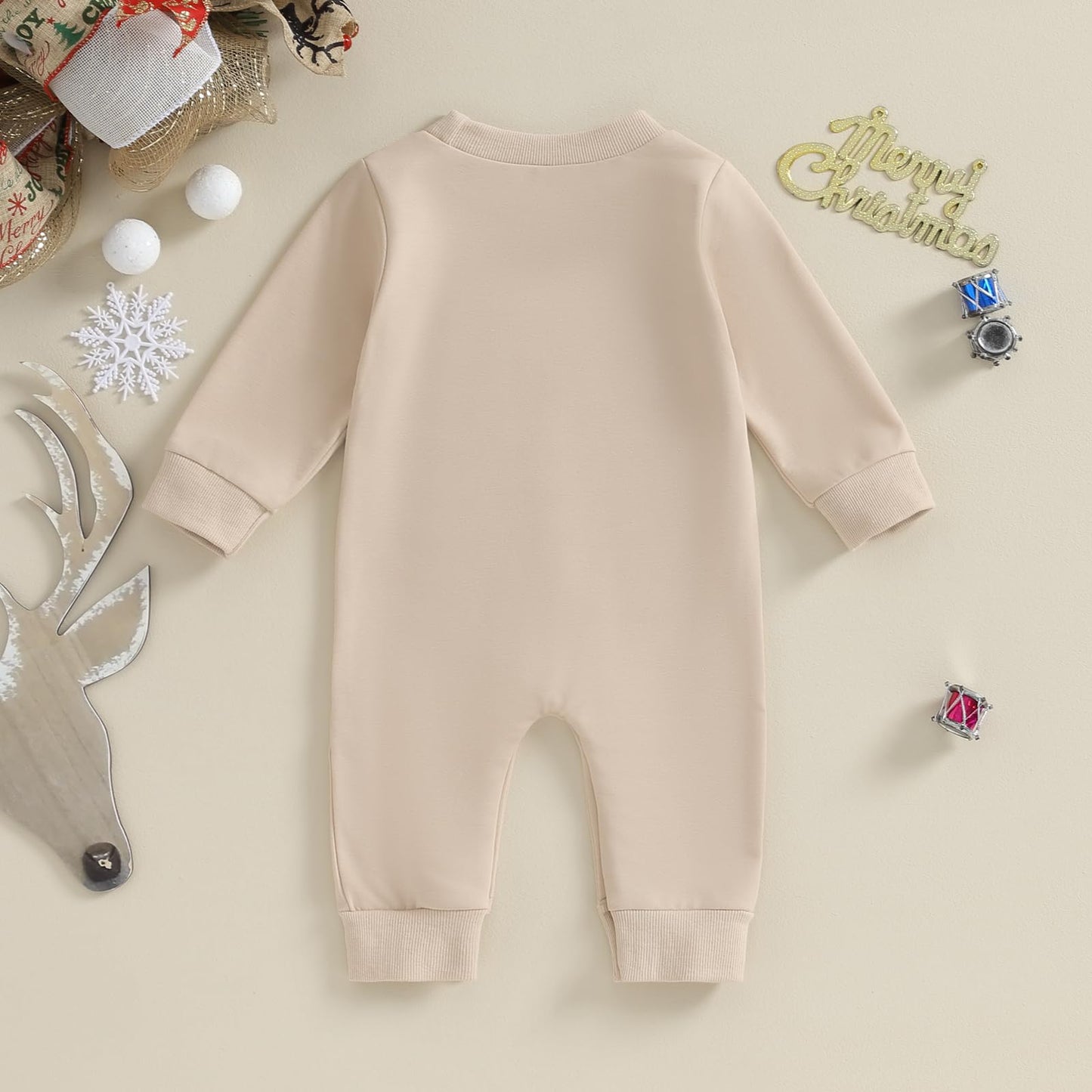 FYBITBO Infant Baby Boy Girl Clothing Santa Long Sleeve Jumpsuit Romper Onesie Cute Newborn Christmas Outfit Winter Clothes (Khaki-My first christmas baby outfit, 6-12 Months)