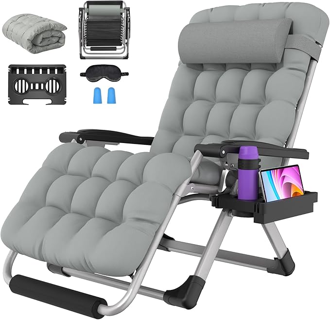 Suteck Oversized Zero Gravity Chair,33In XXL Outdoor Recliner Chair w/Removable Cushion&Headrest, Camping Lounge Chair w/Upgraded Lock&Footrest, Reclining Patio Chairs for Indoor Outdoor,500LBS