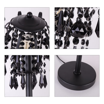 MEIXISUE Small Black Crystal Bedside Table Lamp End Table Lamp Nightstand Lamp Desk Lamps for Bedroom Living Room H20.4'' W12 1-Light E26