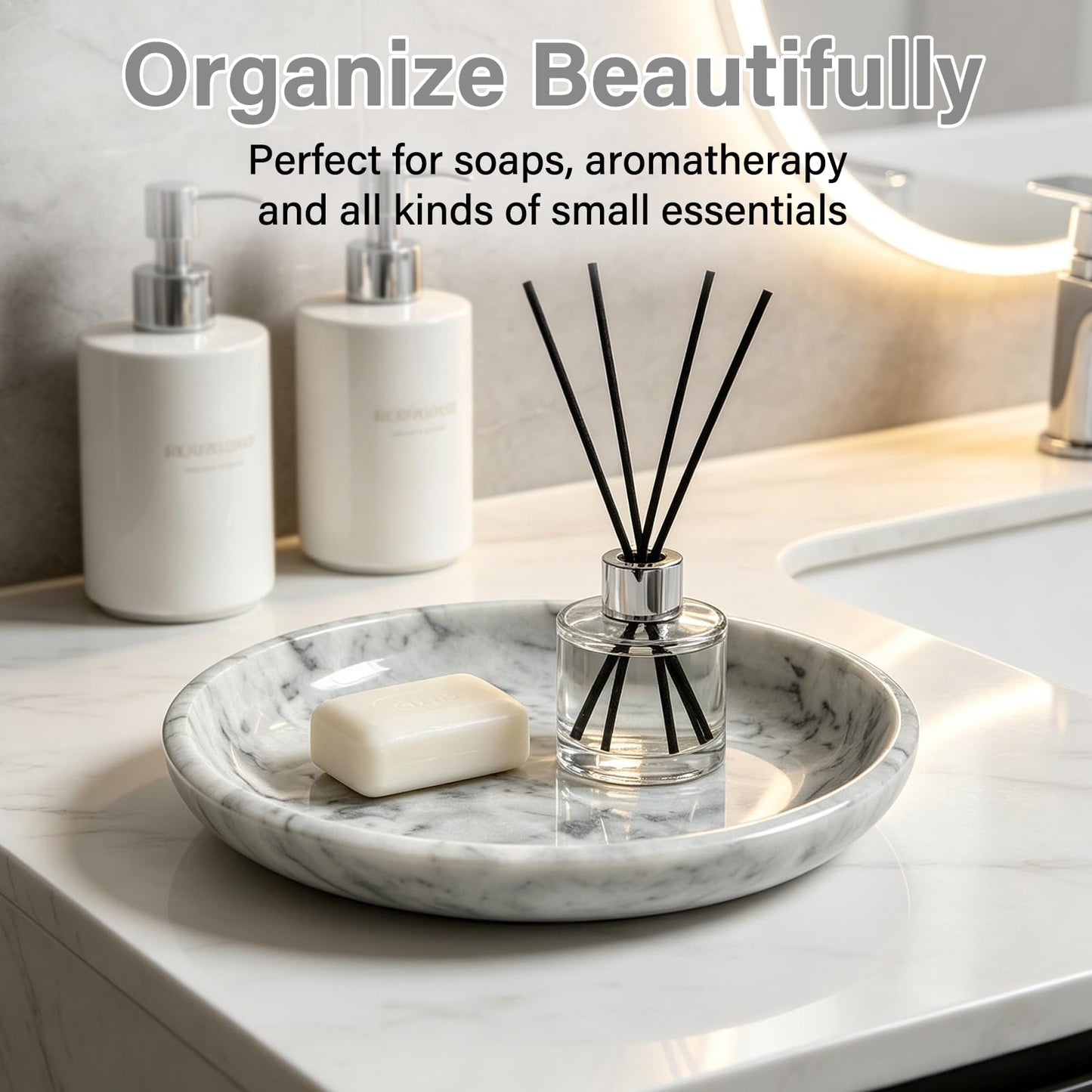 Marble Decorative Bowl，7.8" Elegant Modern Fruit Bowl for Kitchen Counter
