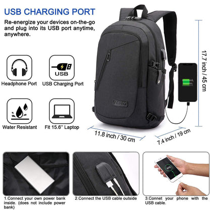 Anti-Theft Laptop Backpack,Business Travel Backpack Bag with USB Charging Port Lock,Water Resistant College School Computer Rucksack Work Backpack for Mens Womens Fits 15.6 Inch Laptop-Black