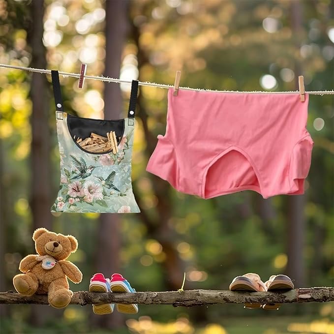 Hummingbird Clothespin Bag for Outdoor Laundry Clothesline and Clothes Pin