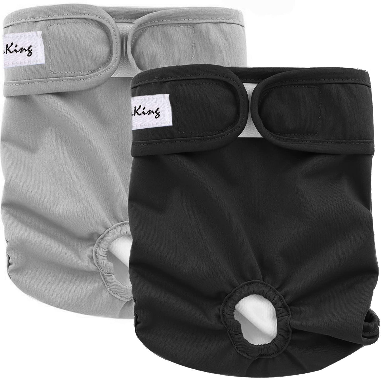 LeerKing Dog Nappies Female 2 Pack, Super Absorbent Dog Period Pants Washable Dog Knickers for Season Sanitary Panties Reusbale Puppy Incontinence,Black Grey M