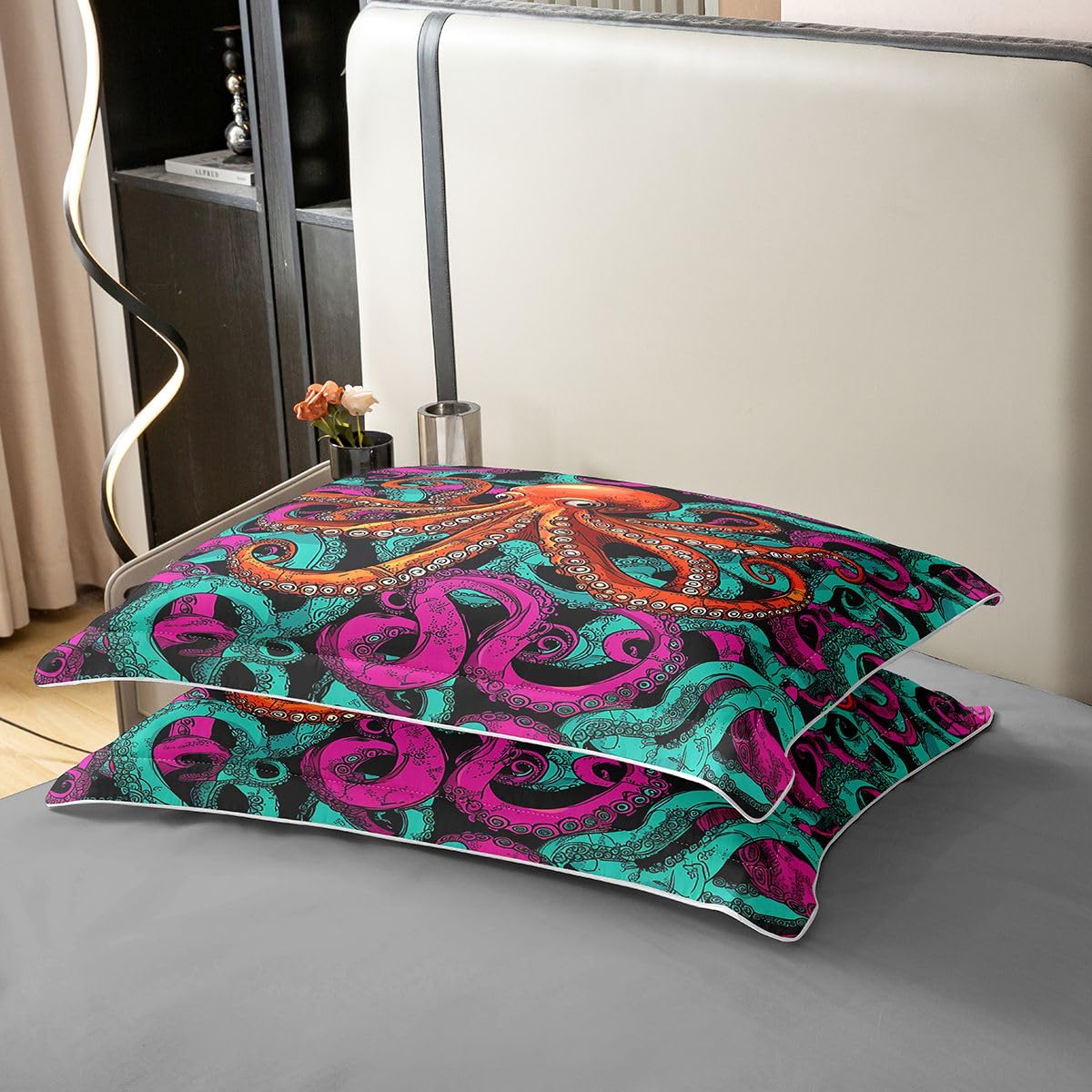 Erosebridal Octopus 100% Cotton Duvet Cover Twin Size Sea Life Bedding Set Ocean Animal Comforter Cover for Kids Teens Adult Reptile Bedspread Cover Underwater World Oasis Quilt Cover, Red
