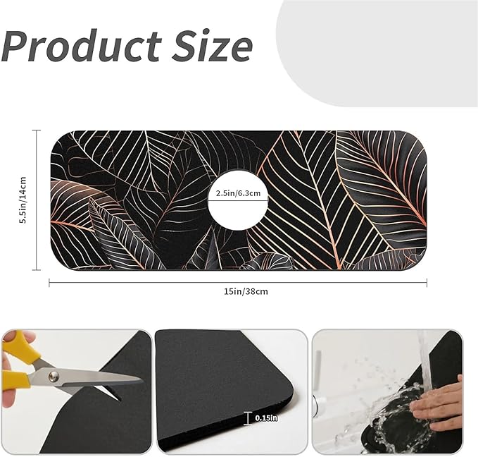 Kitchen Sink Splash Guard，Black cat hiding in jungle Faucet Mat Sink
