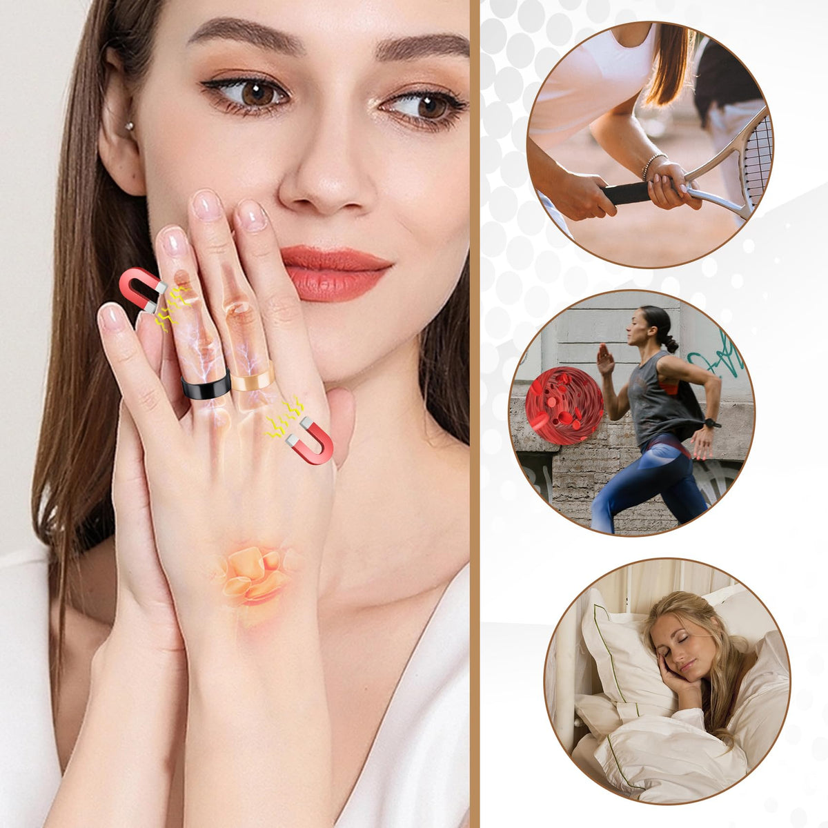 Feraco 2 PCS Magnetic Therapy Rings for Women,Stainless Steel Thumb Ring with Magnets,Black & Rose Gold