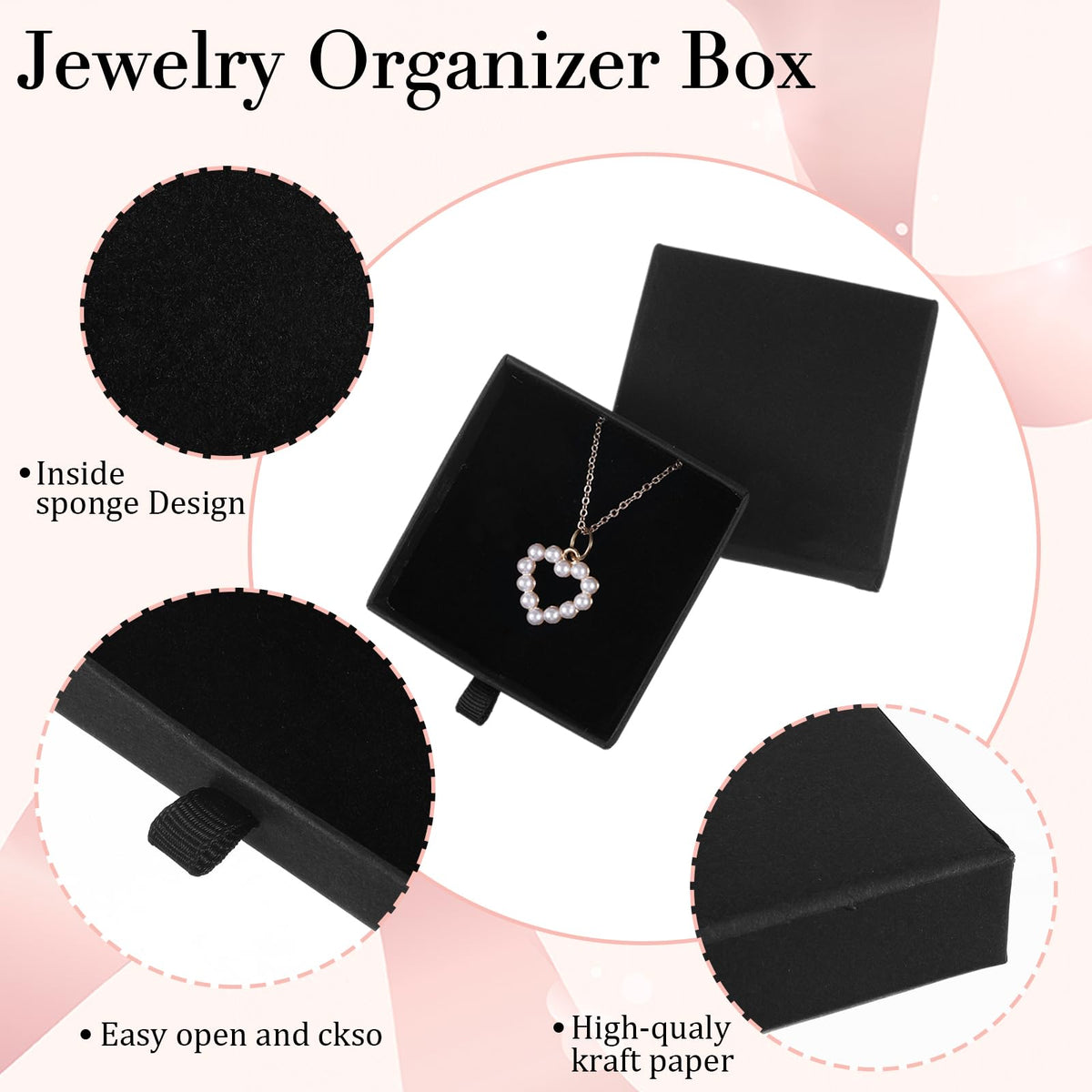 Nogeqi 3 Pack Jewelry Gift Box, Cardboard Small Jewelry Box, 2.76x2.76x0.67in Square Small Gift Boxes Storage Case for Bracelets Earrings Necklaces Gifts (Black)