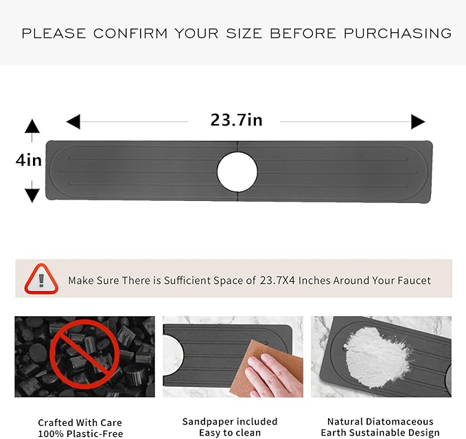 Stone Faucet Mat for Kitchen Sink, Diatomite Fast Drying Absorb Moisture Tray