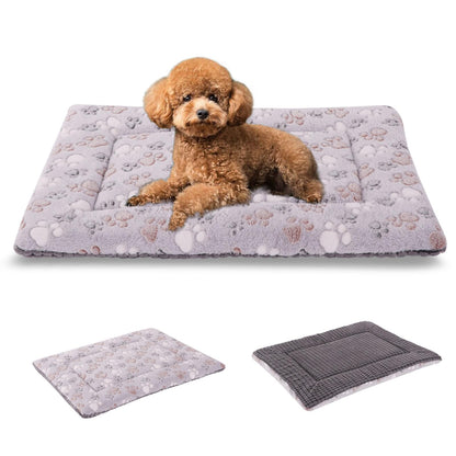 BVAGSS Dog Bed Mat,Reversible Dog Crate Pad, Memory Foam Dog Beds, Soft Warm Pet Cushion for Small Medium Dogs, Washable Pet Sleeping Mattress Kennel Bed Pad XH079 (76x50x4cm,Grey Paw)