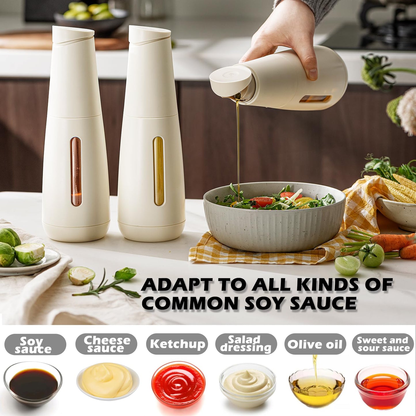 3-Seal Lock Oil & Vinegar Dispenser, 16oz Heat Insulated Bottle, 304 Stainless Steel No-Drip Spout.(Kitchen) Airtight for Olive Oil, Vinegar, Soy Sauce (White)