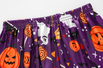 Vopmocld Satin Pajama Sets Unisex Boys and Girls Silk Button Down Short Sleeve & Shorts & Pants Sleepwear 3PCS Loungewear PJS, Halloween, 8