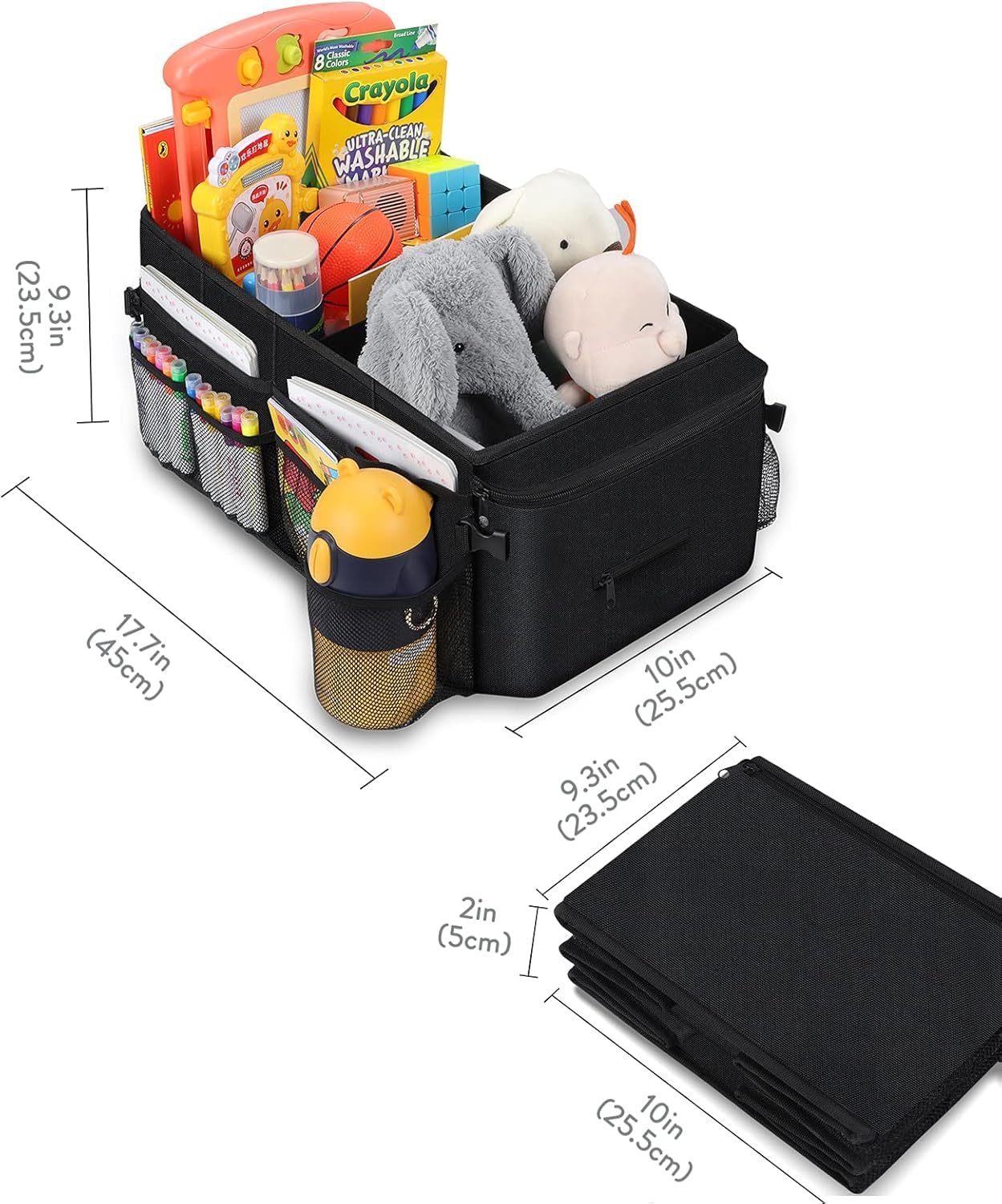Car Organiser- Car Seat Organiser for Front Seat Back Seat Between Seats, Car Storage Organiser for Kids with Multi- Pockets, Car Organisers and Storage, Adjustable Dividers(Black)
