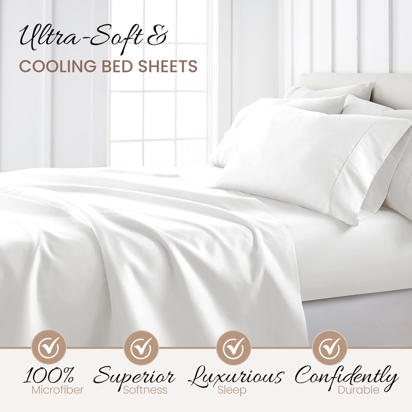 Linen Market Brushed Microfiber Full Sheet Set 4 Piece – Oeko-TEX Certified Ultra Soft & Wrinkle-Free - 16" Deep Pocket Sheets - Easy Care Full Size - White