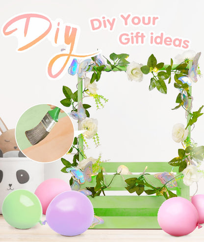 Wooden Baby Shower Crate Closet-Baby Shower Basket with String Lights Butterfly Welcome Gift Basket Wooden Crate for Baby Gift Basket Newborn Boys Girls Pregnancy Gifts-Small Baby Shower Gifts