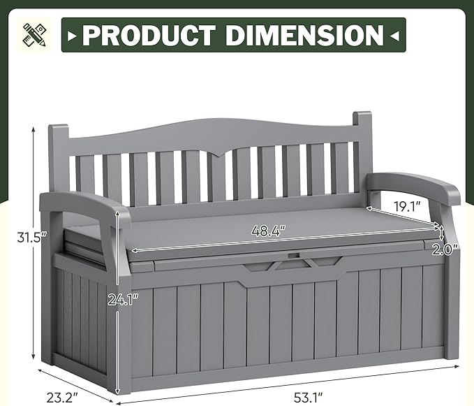 Flamaker 80 Gallon Storage Bench with Cushions Outdoor Indoor, Durable All-Weather Seating with Hidden Storage, Lockable Deck Box for Garden, Patio, Poolside (Grey)