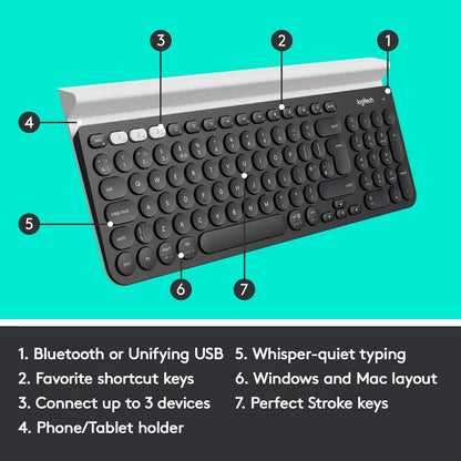 Logitech K780 Multi-Device Wireless Keyboard for Computer, Phone and Tablet – Logitech FLOW Cross-Computer Control Compatible – Speckles