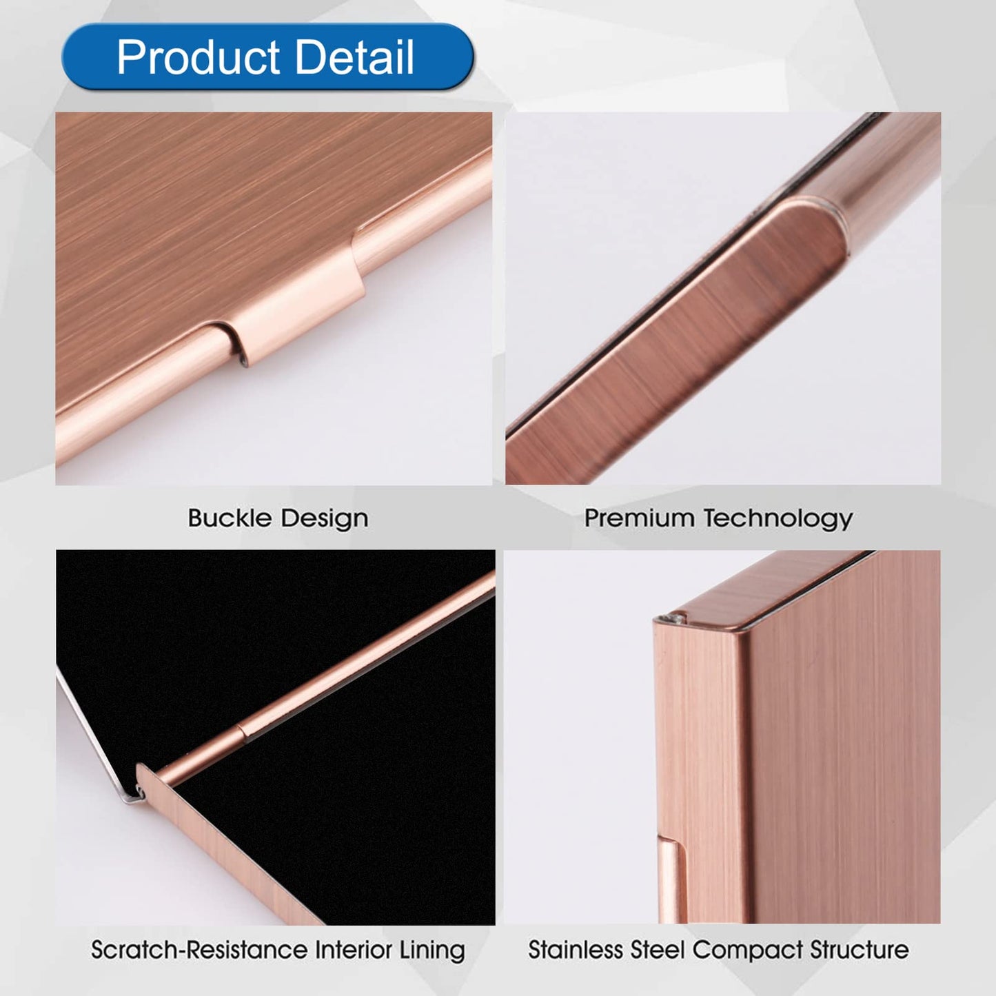DMFLY Black Slim Metal Business Card Holder + Rose Gold Case, Slim Business Card Case for Men & Women, Pocket Metal Card Case, Professional Stainless Steel Business Card Holders
