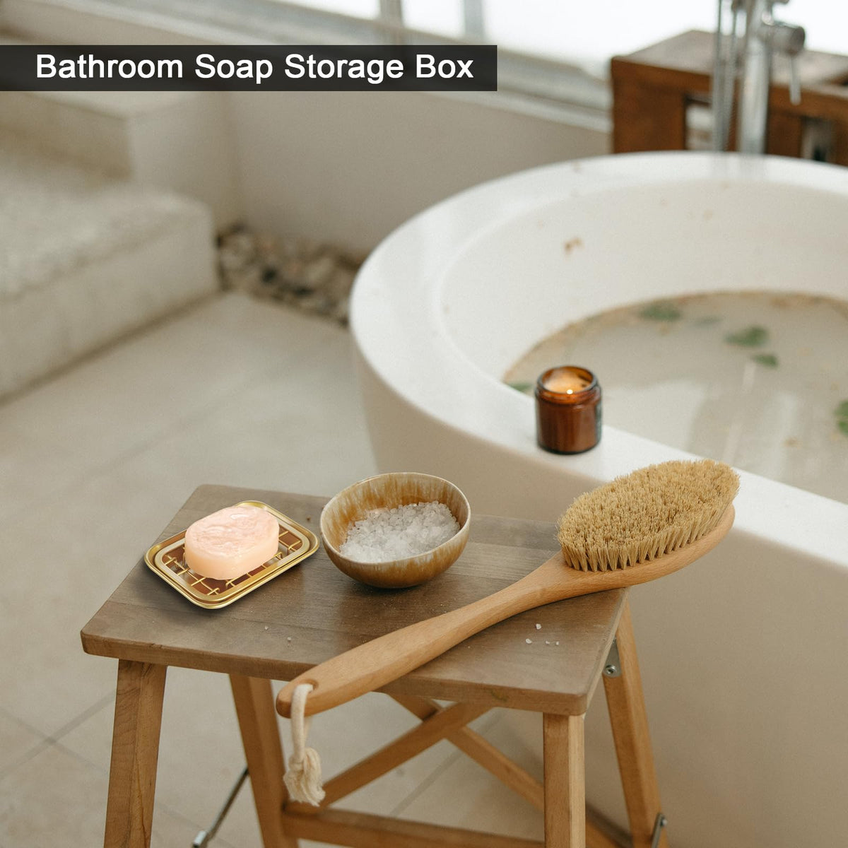 Kitchen and Bathroom Soap Dish Tray - Metal 2-Piece Soap Dish Tray with Drainage Grid and Holder for Kitchen Sink Countertops to Store Soap, Sponges, Scrubbers - Rust Resistant (2 Pack, Gold)