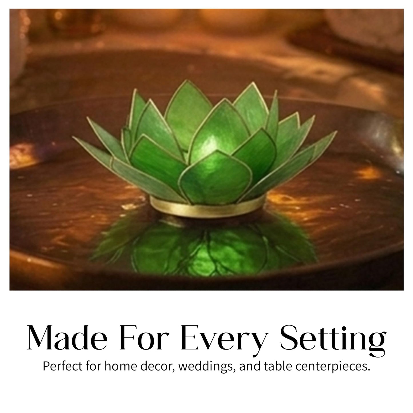 Om Gallery Gemstone Lotus Tealight Holder - Handcrafted Capiz Shell Design for Soft Glow, Elegant Home & Table Decor, Wedding Centerpieces, Votive Candle Styling, and Thoughtful Gifting - Peridot