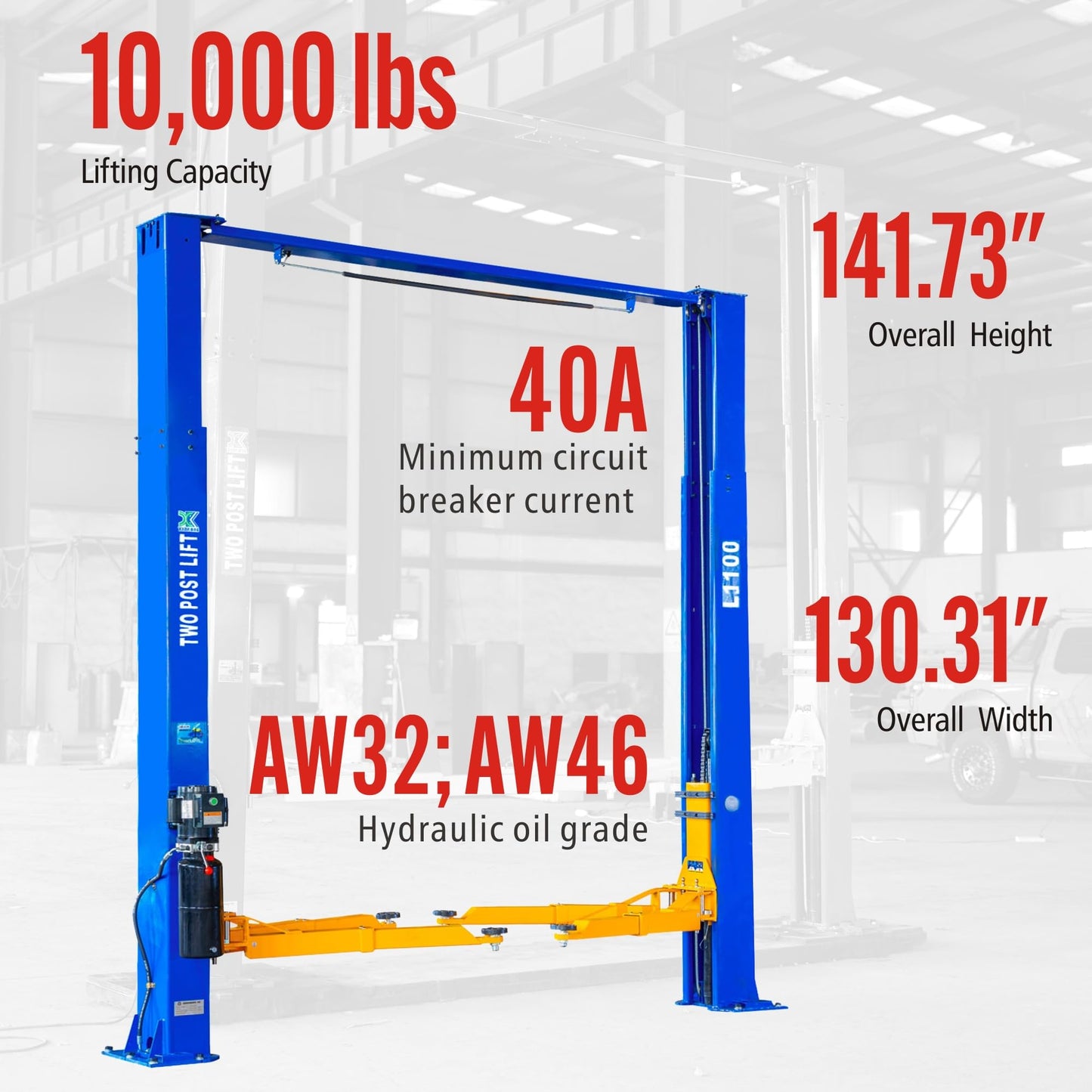 XK-L1100 Car Lift 110V Vehicle Lift 10,000 Lbs 2 Post Truck Hoist with 36 Months Parts Replacement