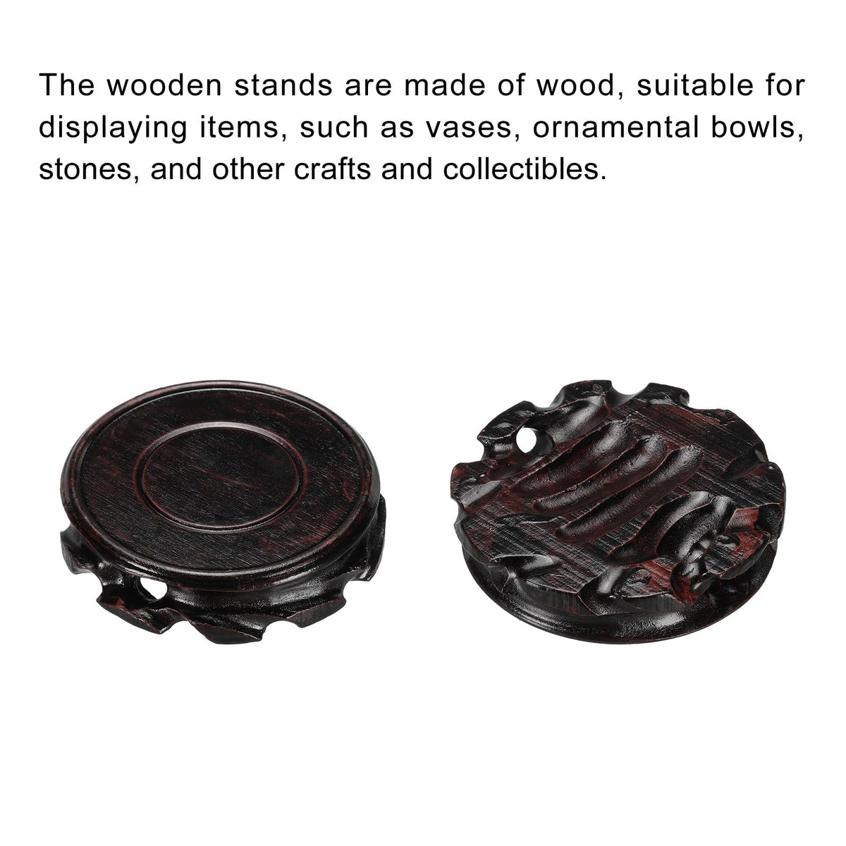MECCANIXITY Wooden Stand Holders Displays Base 90mm Diameter Red Brown for Vase Bonsai Stone Pack of 2