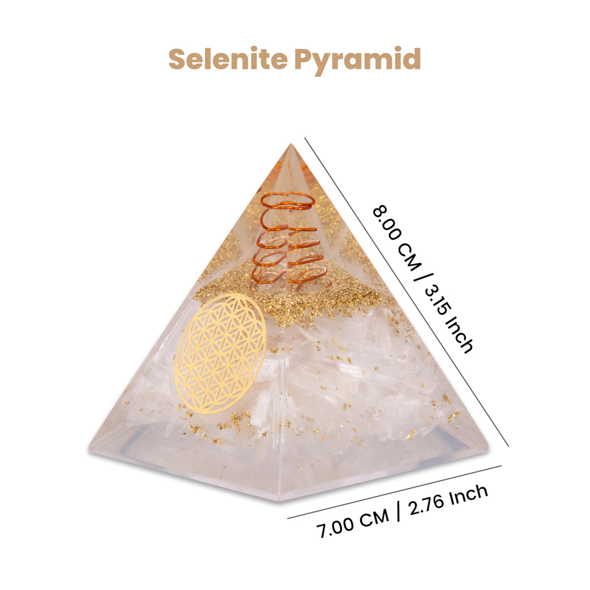 Agate Treasure Selenite Orgonite Pyramid – Energy Crystal for Clarity & Protection – Handmade Spiritual Decor for Meditation, Focus & Inner Peace