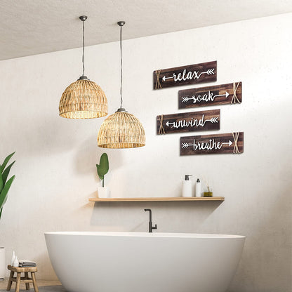 Jetec 4-Piece Farmhouse Rustic Bathroom Wall Art: Soak, Relax, Unwind, Breathe - Brown Wooden Signs with Arrows - Bathroom Decor