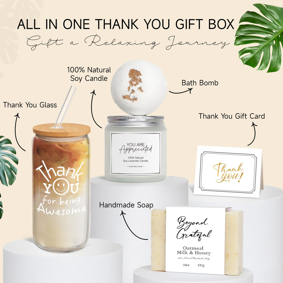 Thank You Gifts for Women, Administrative Professional Day Gifts for Women, Employee Teacher Appreciation Gift Set for Coworker Boss Secretary, Thank You Box with Being Awesome Glass Candle Card