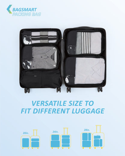 BAGSMART 6 Set Travel Organizer Cubes - Packing Cubes for Suitcases - Polyester, Rectangular, Zipper Closure - Black - Lightweight, Compression - Travel Accessories