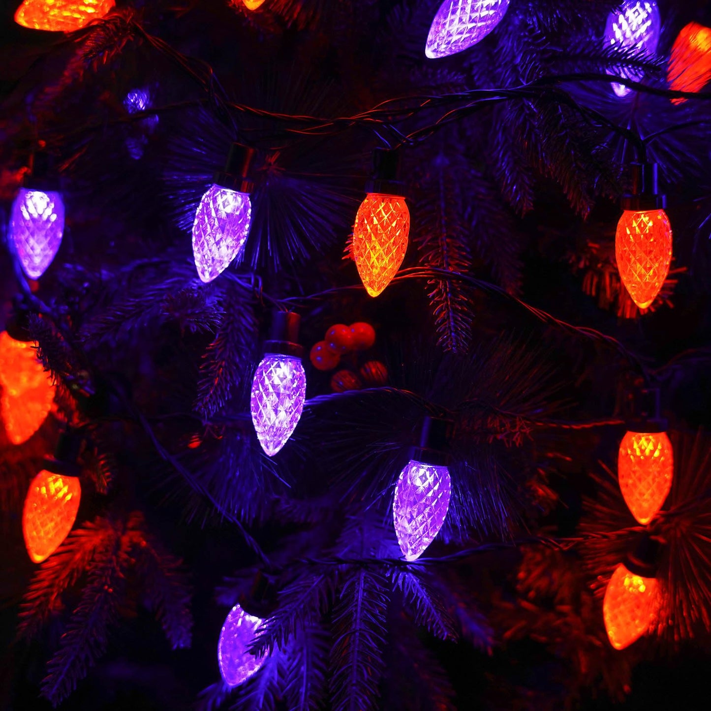 KAQ 2PK 100LED Orange and Purple C9 Halloween Lights Waterproof Indoor Outdoor, Extendable 98FT String Lights Plug in with 13 Lighting Modes, Halloween Decorations for Party Patio, Outside Yard Decor