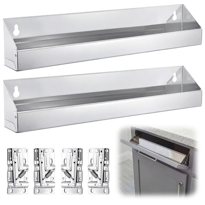 Yiyiring 2 Set 16 Inch Stainless Steel Sink Drawer Tip Out Tray Kit Include Tip-Out Sink Trays and Hinges Large Pull Out Storage Organizer for Kitchen Bathroom Base Cabinets