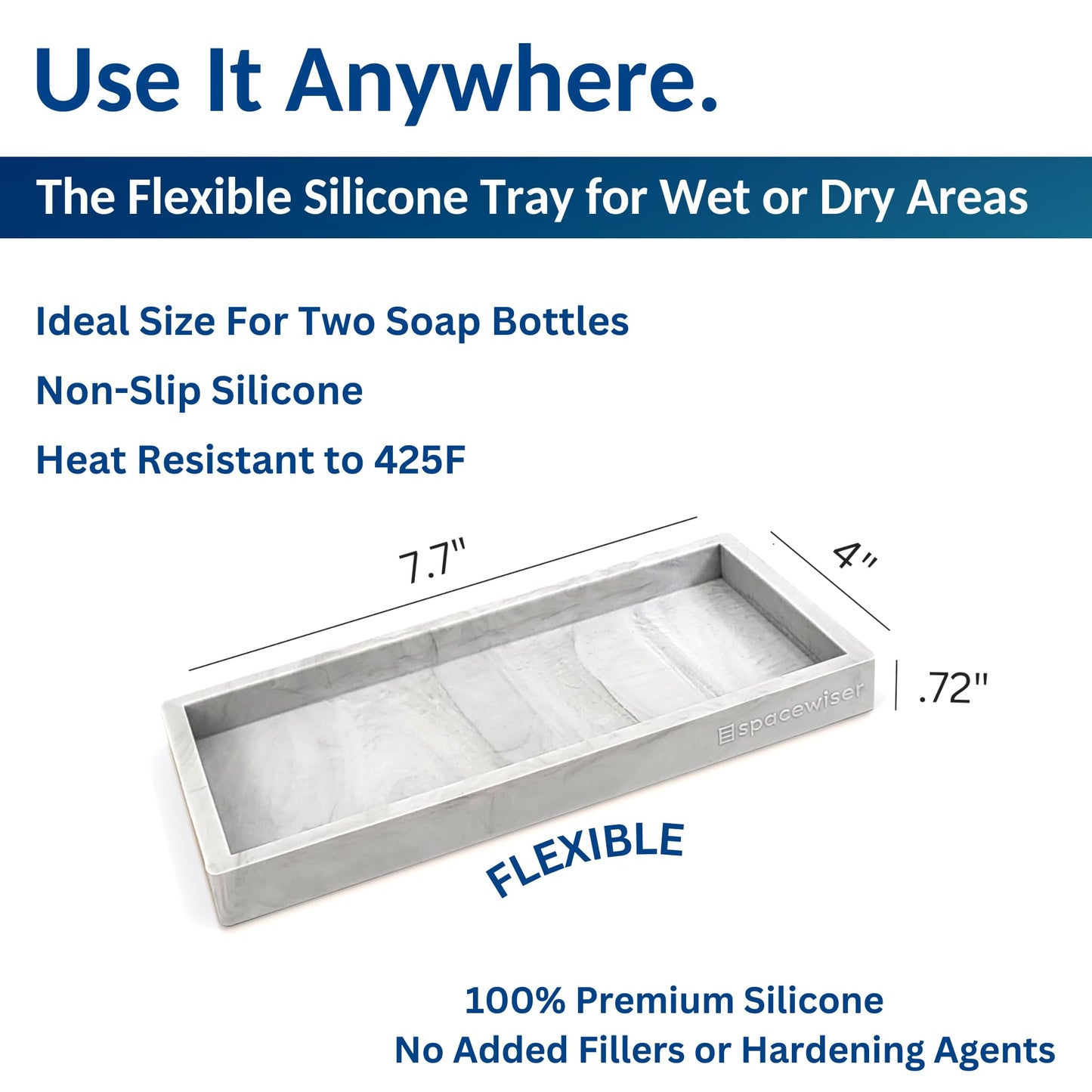 Spacewiser Countertop and Vanity Tray - Small 7.7” Silicone Tray for Soap Dispenser Bottles, Sponge Holder for Kitchen Sink Caddy Organizer, Bathroom Trays, Dish Soap Holder for Kitchen Counter, Keys