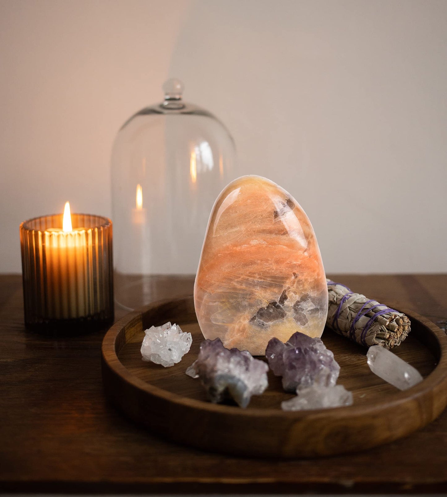 AMOYSTONE Peach Moonstone Ornament Polished Crystal Tower Slab Orange Healing Reiki Home Decor, Single Irregular 1~1.4 LBS,Student Mineral Specimen