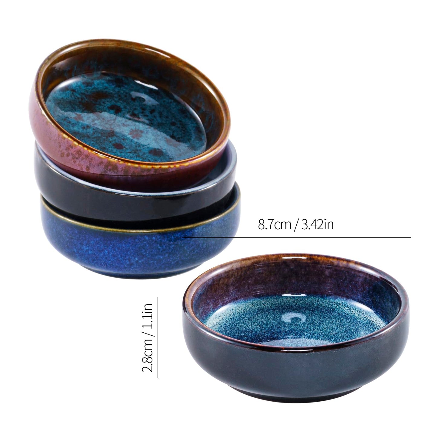 Mosuji 3.35 Inch Ceramic Soy Sauce Dish, Soy Sauce Dipping Bowl, 2.5 oz Capacity, Pack of 4