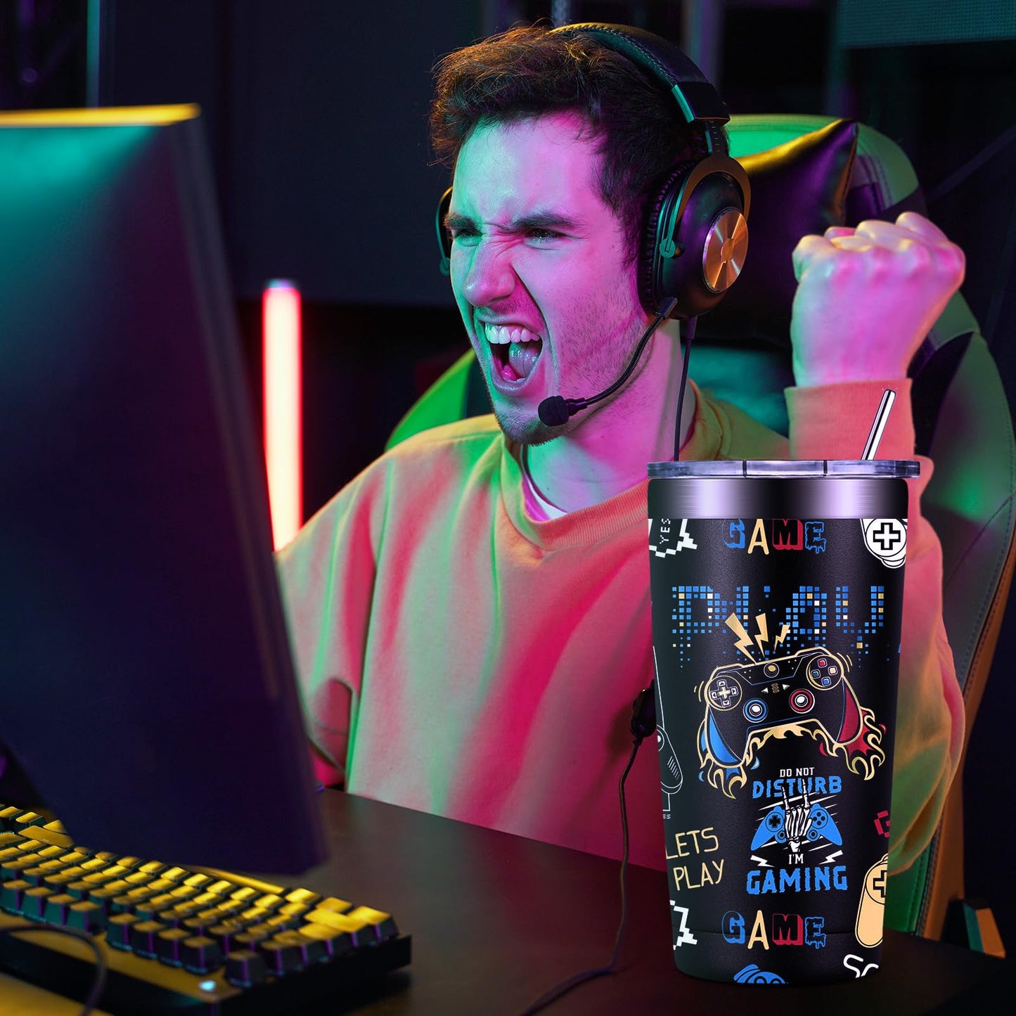 DOEARTE Gamer Gifts - Fathers Day Gift for Gamers Dad - Gaming Gift for Men, Teenage, Teen Boys, Boyfriend - Christmas Birthday Gift Set for Gamer - 20oz Gaming Tumbler