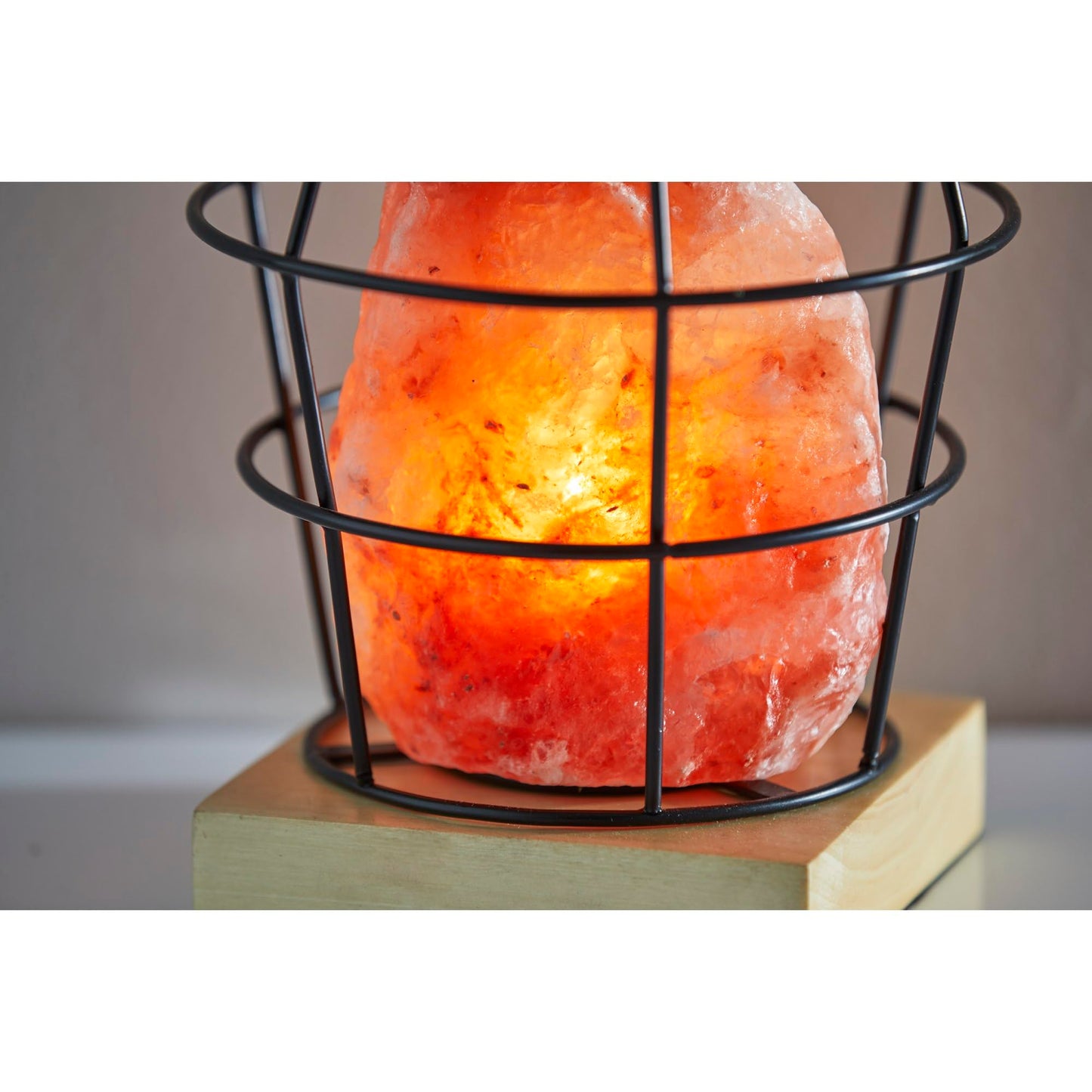 Adesso SL1147-12 Faith Himalayan Salt Table Lamp, 8 in., 7W Type B Bulb, Black Metal/Natural Wood, 1 Novelty Lamp