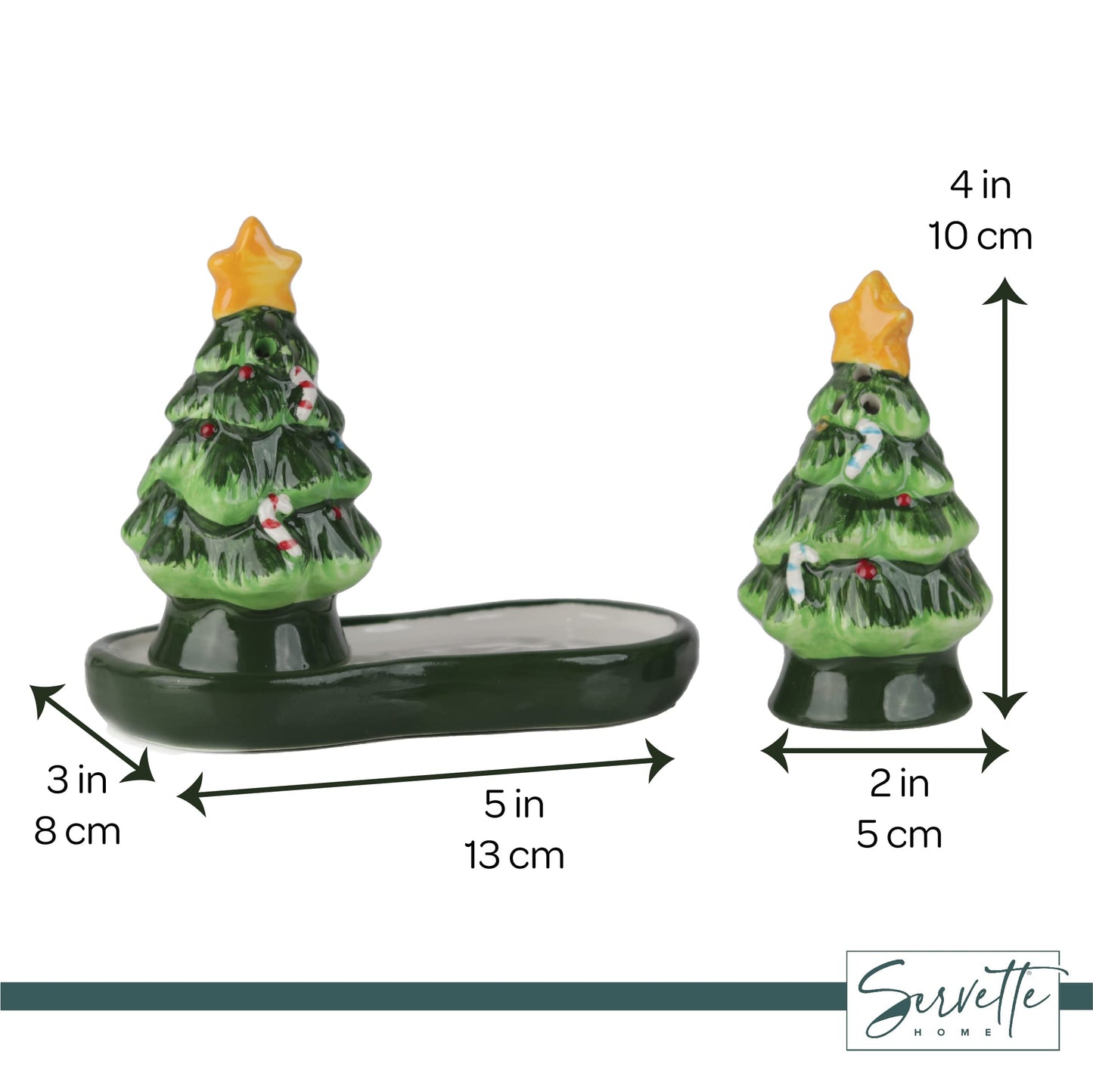 Christmas Holiday Salt and Pepper Shaker Set - Snowman and Santa (Christmas Trees with Stand)