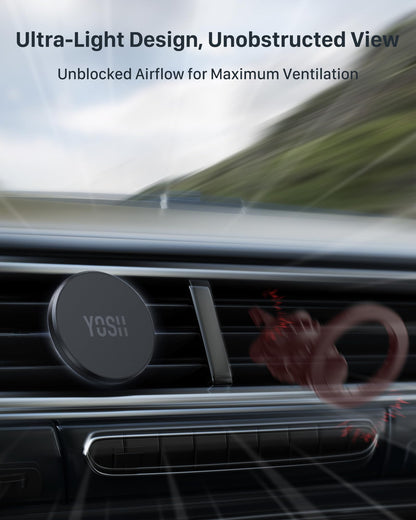 YOSH for MagSafe Car Mount, Magnetic Phone Holder for Car Vent, [1s Installation & Full Rubber Protection], N55 Magnets for iPhone 17/16/15/14/13/12, Fits MagSafe Cases, No Metal Plate Needed